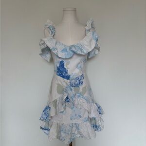 Sabo Skirt Blue and White Ruffle Mini Dress